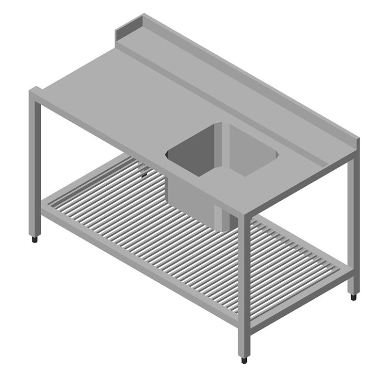Öztiryakiler Bulaşık Makinesi Alt Tablalı Sağ Giriş Tezgahı, 140x75x87 cm